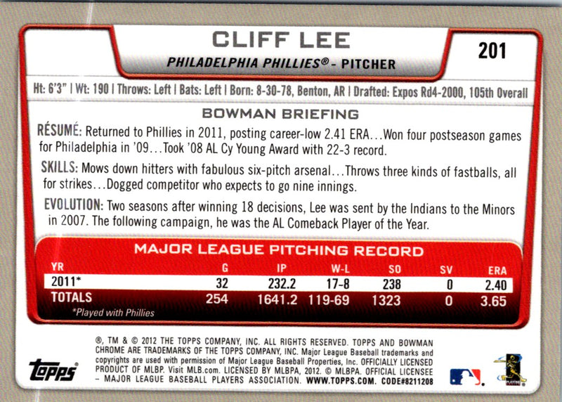 2012 Bowman Chrome Cliff Lee