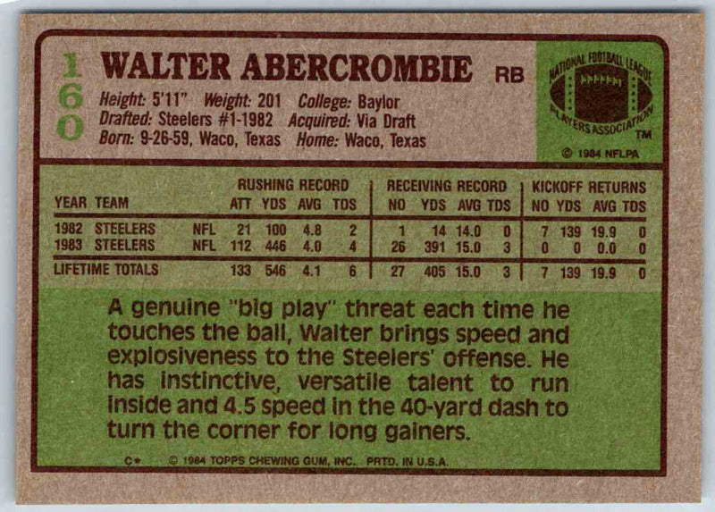 1985 Topps Walter Abercrombie