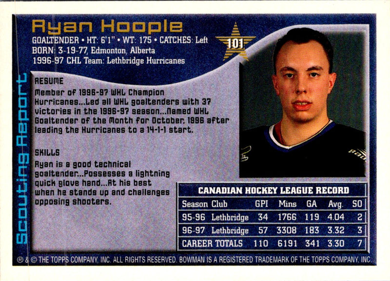 1997 Bowman CHL Ryan Hoople