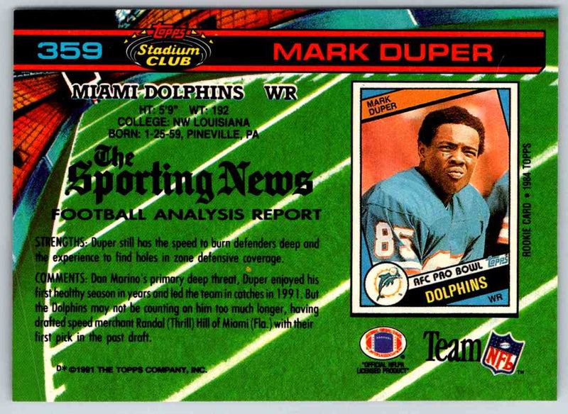 1991 Topps Stadium Club Football Mark Duper