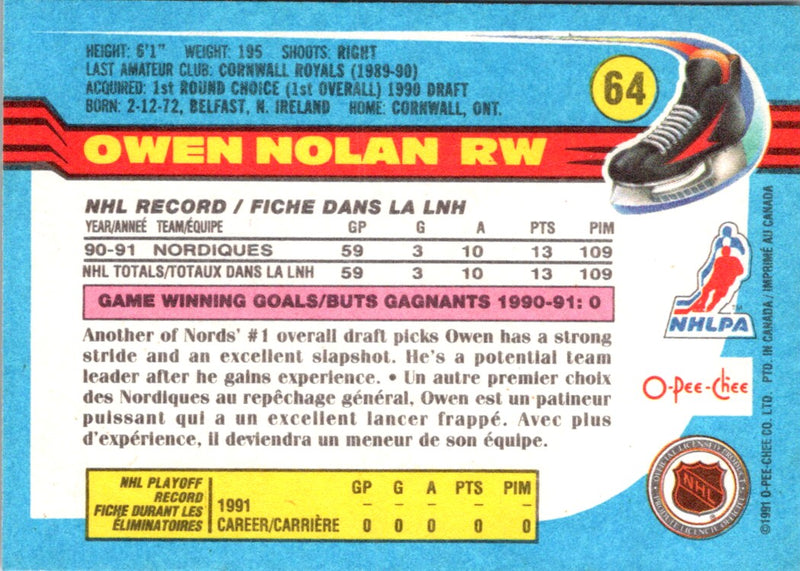 1991 O-Pee-Chee Owen Nolan