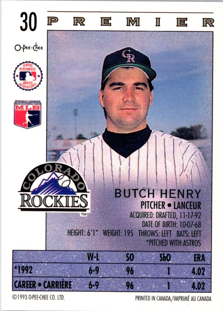 1993 O-Pee-Chee Premier Butch Henry