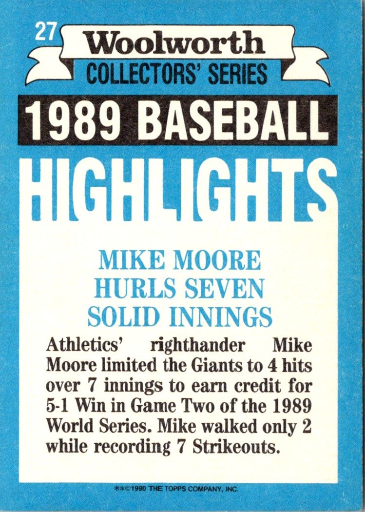 1990 Topps Woolworth Baseball Highlights Mike Moore