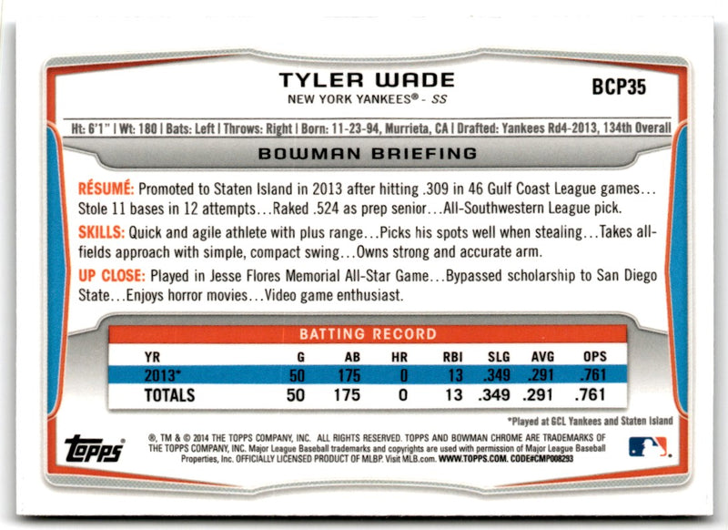2014 Bowman Chrome Prospects Tyler Wade
