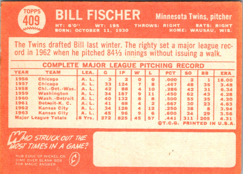 1964 Topps Bill Fischer