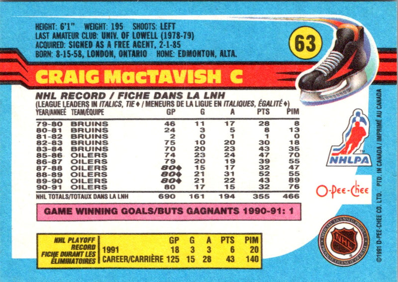 1991 O-Pee-Chee Craig MacTavish