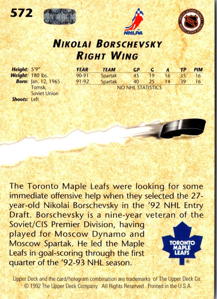 1992 Upper Deck Nikolai Borschevsky