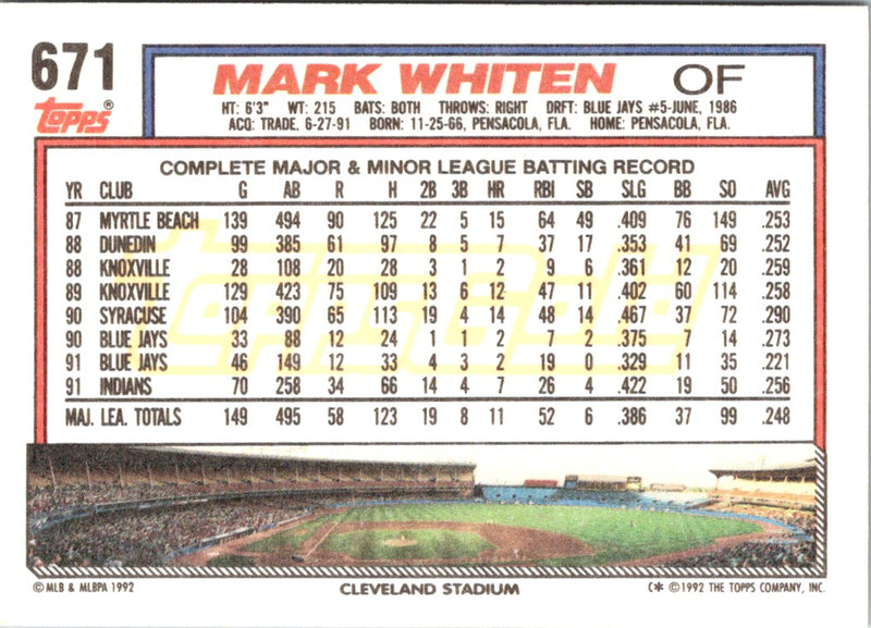 1992 Topps Mark Whiten