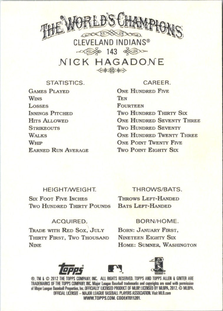 2012 Topps Allen & Ginter Nick Hagadone