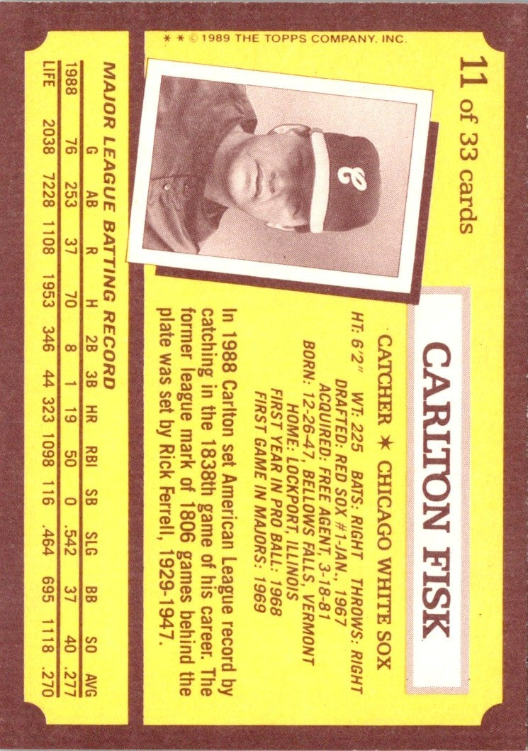 1989 Topps Kay-Bee Superstars of Baseball Carlton Fisk