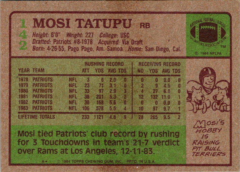 1984 Topps Mosi Tatupu