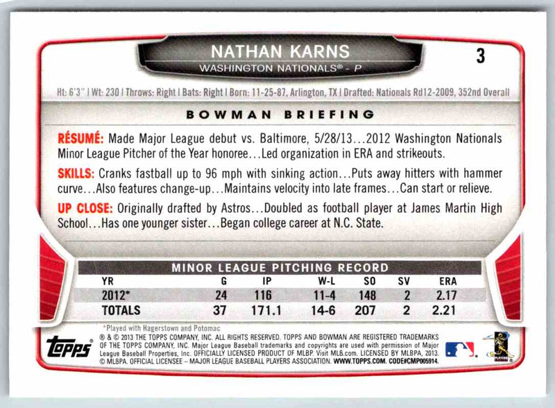 2013 Bowman Nathan Karns