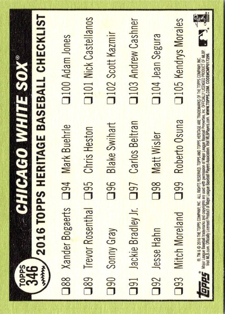 2016 Topps Heritage Chicago White Sox