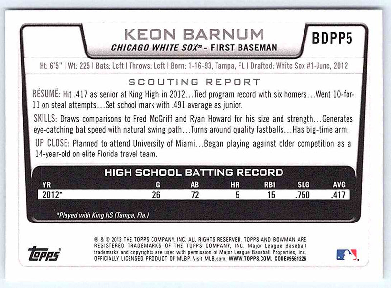 2012 Bowman Keon Barnum