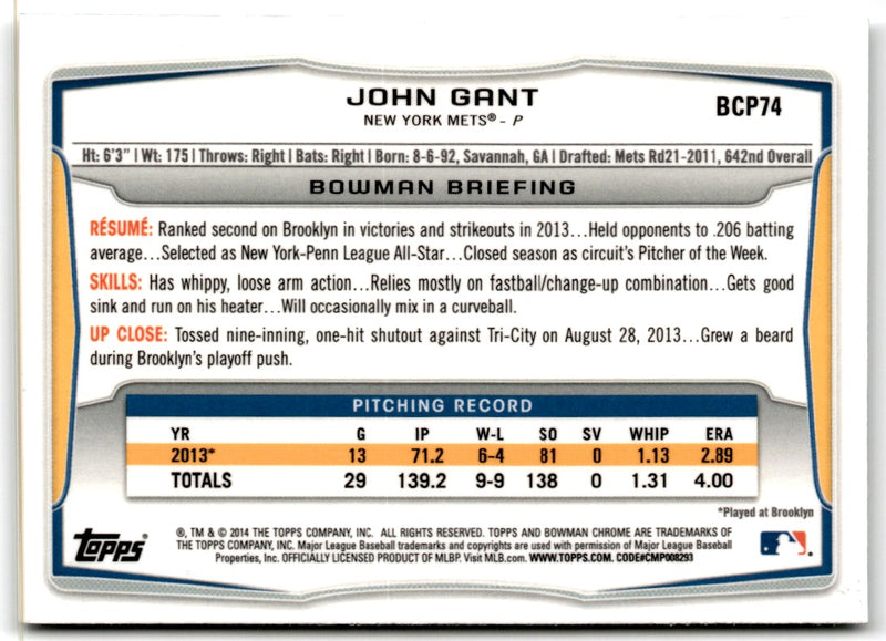 2014 Bowman Chrome Prospects John Gant