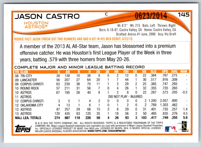 2014 Topps Gold Jason Castro