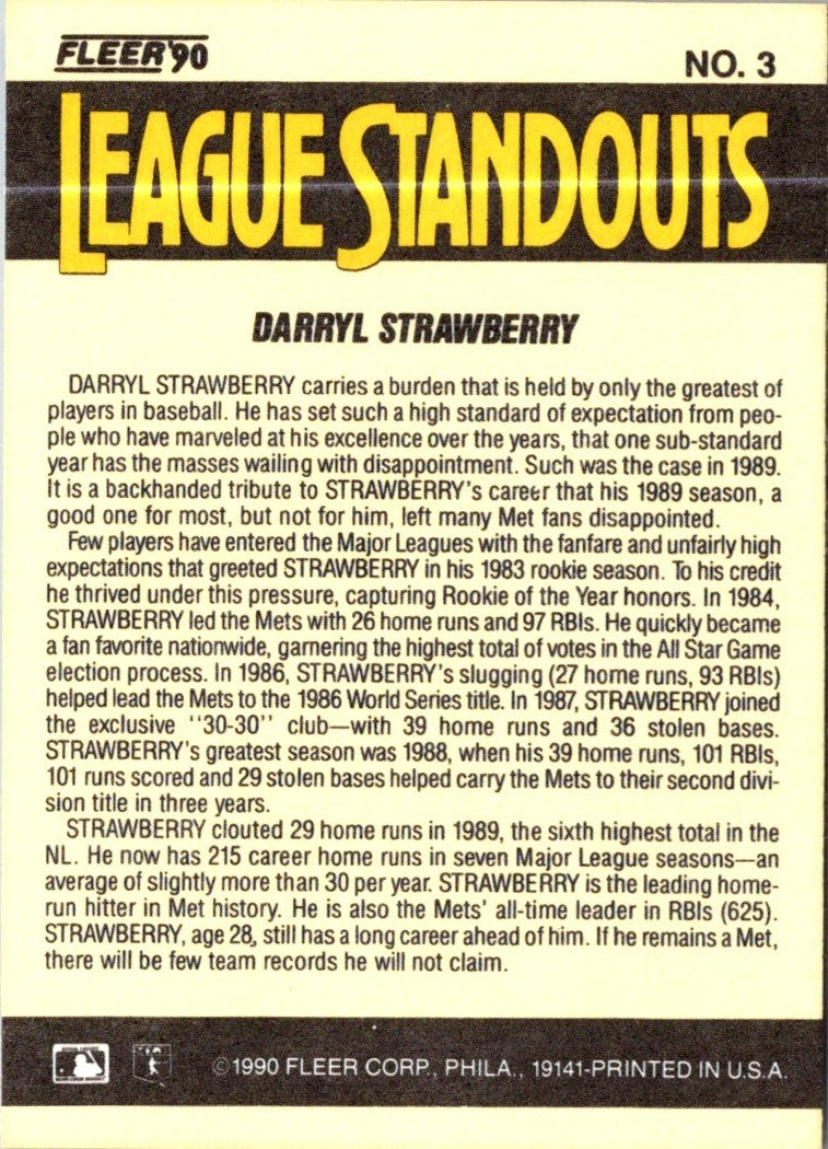 1990 Fleer League Standouts Darryl Strawberry