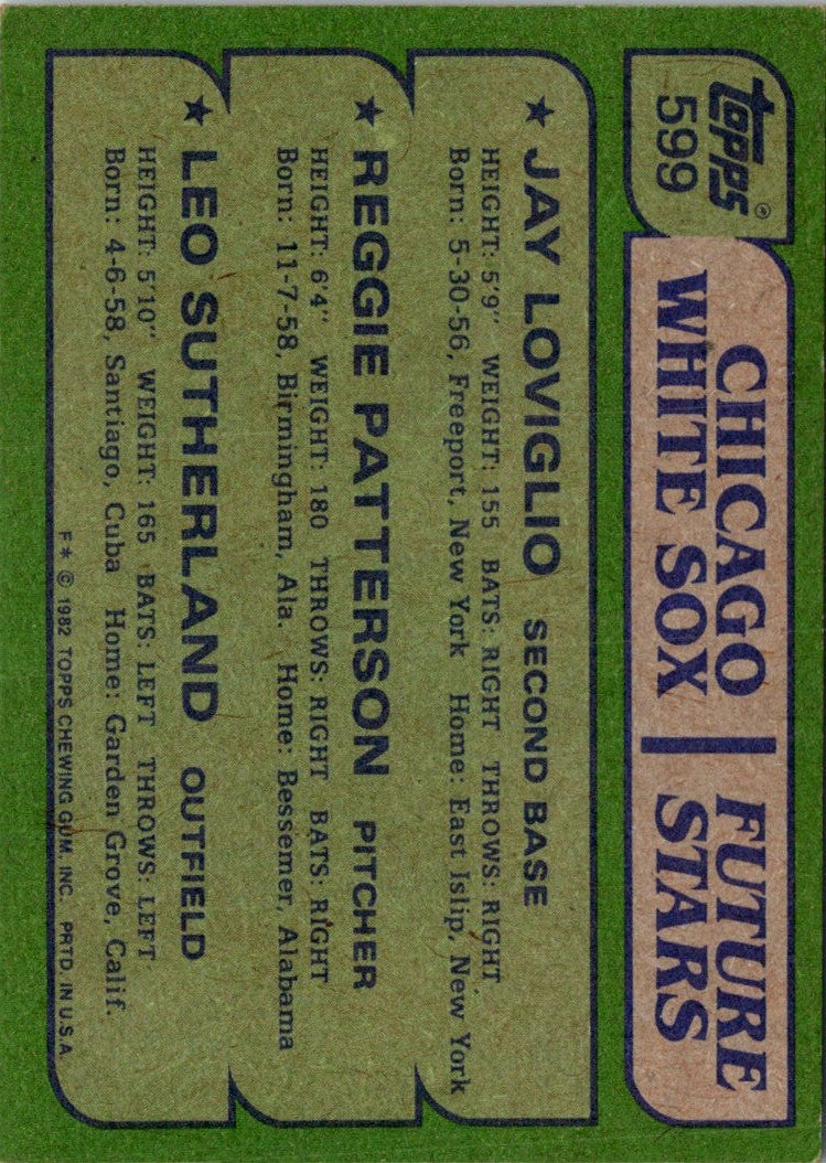 1982 Topps White Sox Future Stars - Jay Loviglio/Reggie Patterson/Leo Sutherland