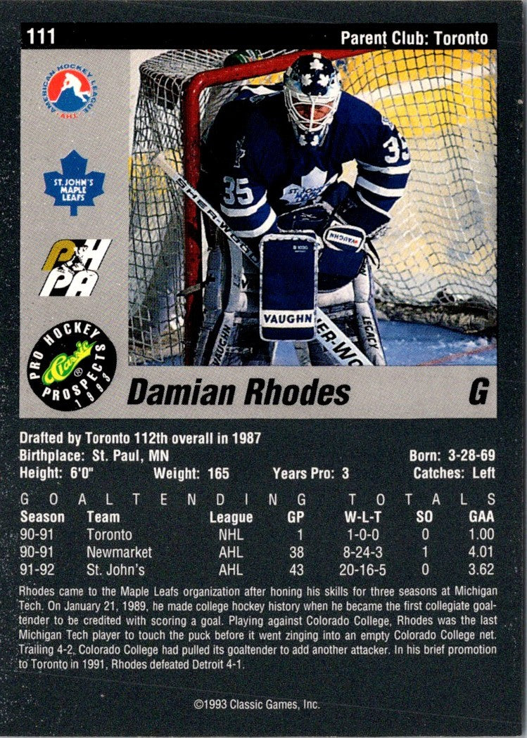 1993 Classic Pro Prospects Damian Rhodes