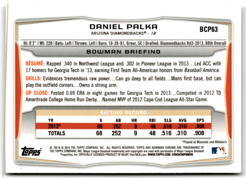 2014 Bowman Chrome Prospects Daniel Palka