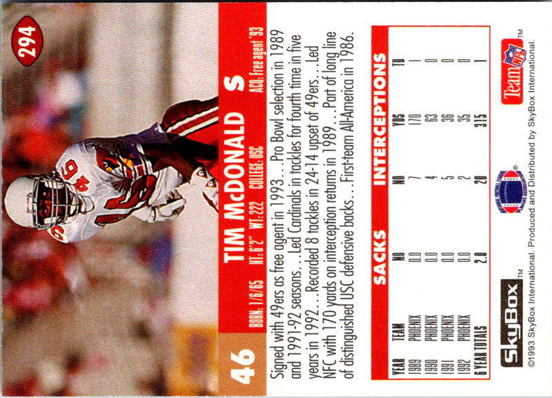 1992 Pro Set Power Tim McDonald