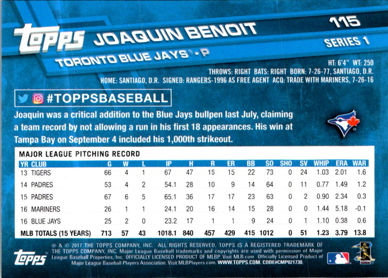 2017 Topps Joaquin Benoit