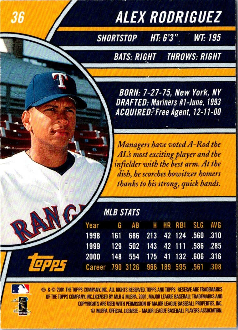 2001 Topps Reserve Alex Rodriguez