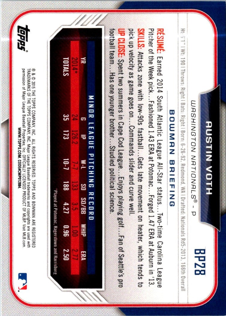 2015 Bowman Prospects Austin Voth