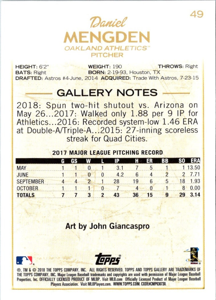 2018 Topps Gallery Daniel Mengden