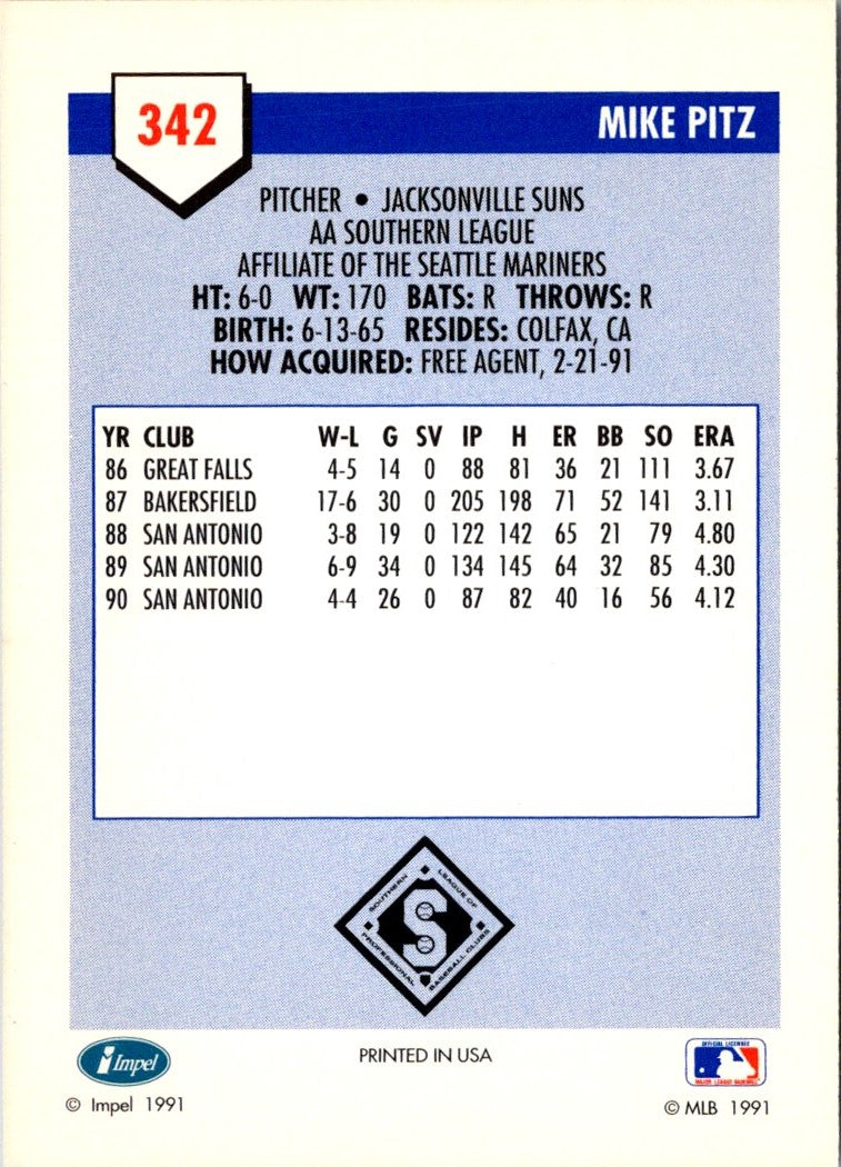 1991 Line Drive AA Mike Pitz