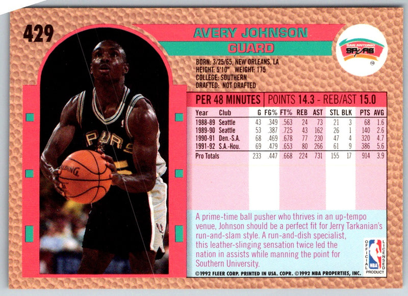 1992 Fleer Avery Johnson