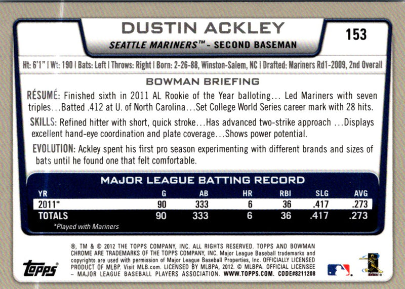 2012 Bowman Chrome Dustin Ackley