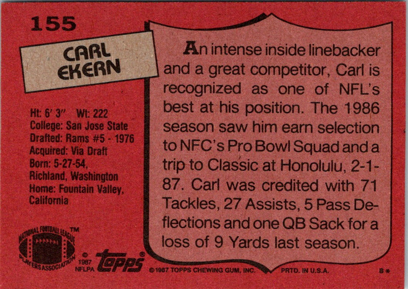 1987 Topps Carl Ekern