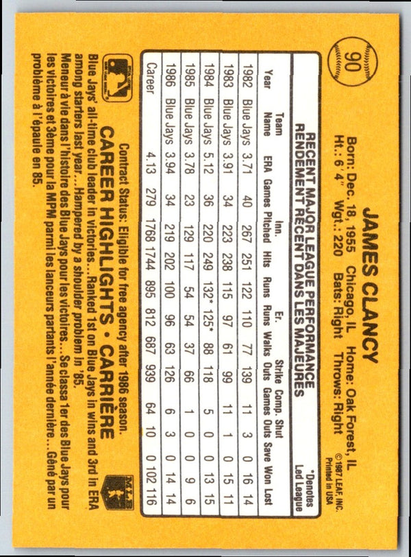 1987 Leaf Jim Clancy #90