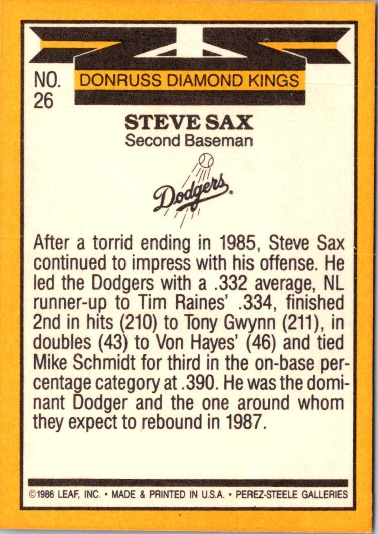 1987 Donruss  Diamond  Kings Steve Sax