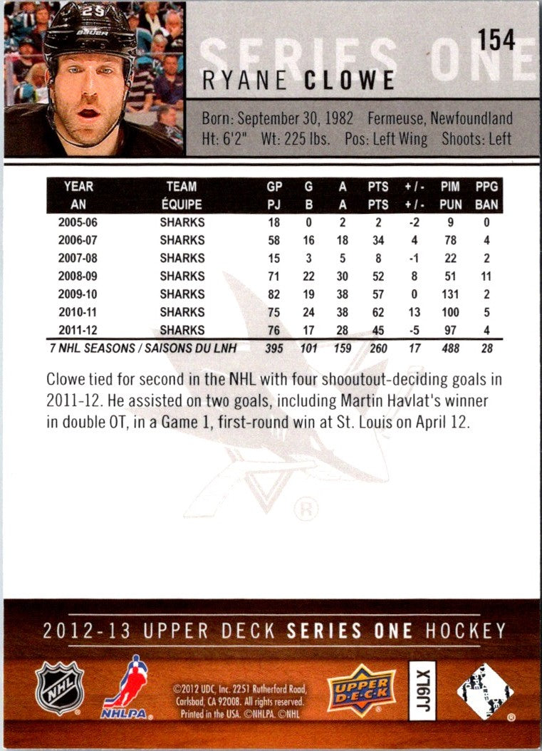 2012 Upper Deck Ryane Clowe