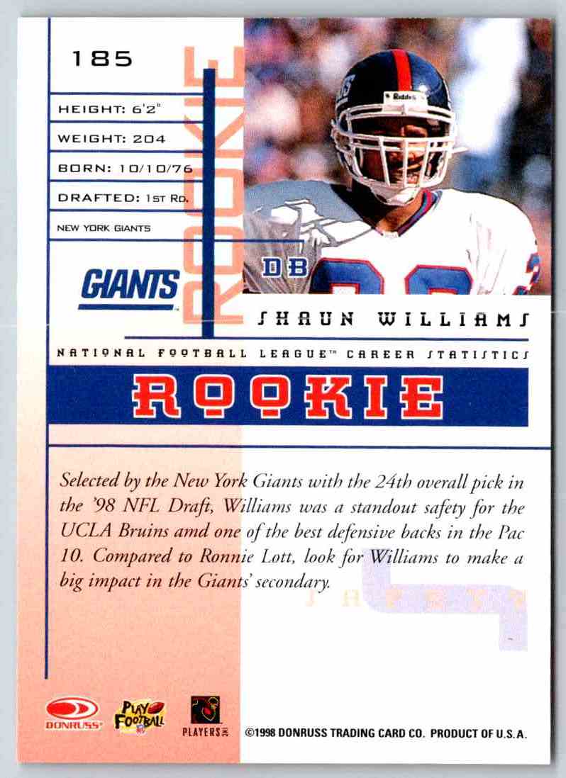 1998 Leaf Rookies And Stars Shaun Williams