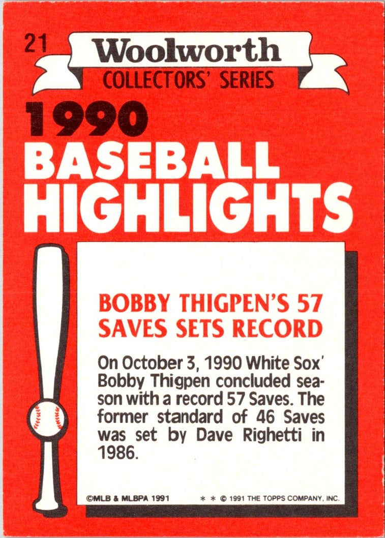 1991 Topps Woolworth Baseball Highlights Bobby Thigpen