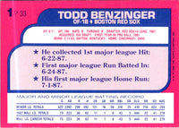 1988 Topps Toys'R'Us Rookies Todd Benzinger #1