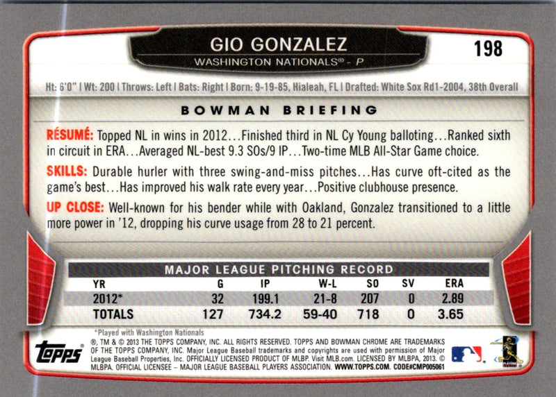 2013 Bowman Chrome Gio Gonzalez