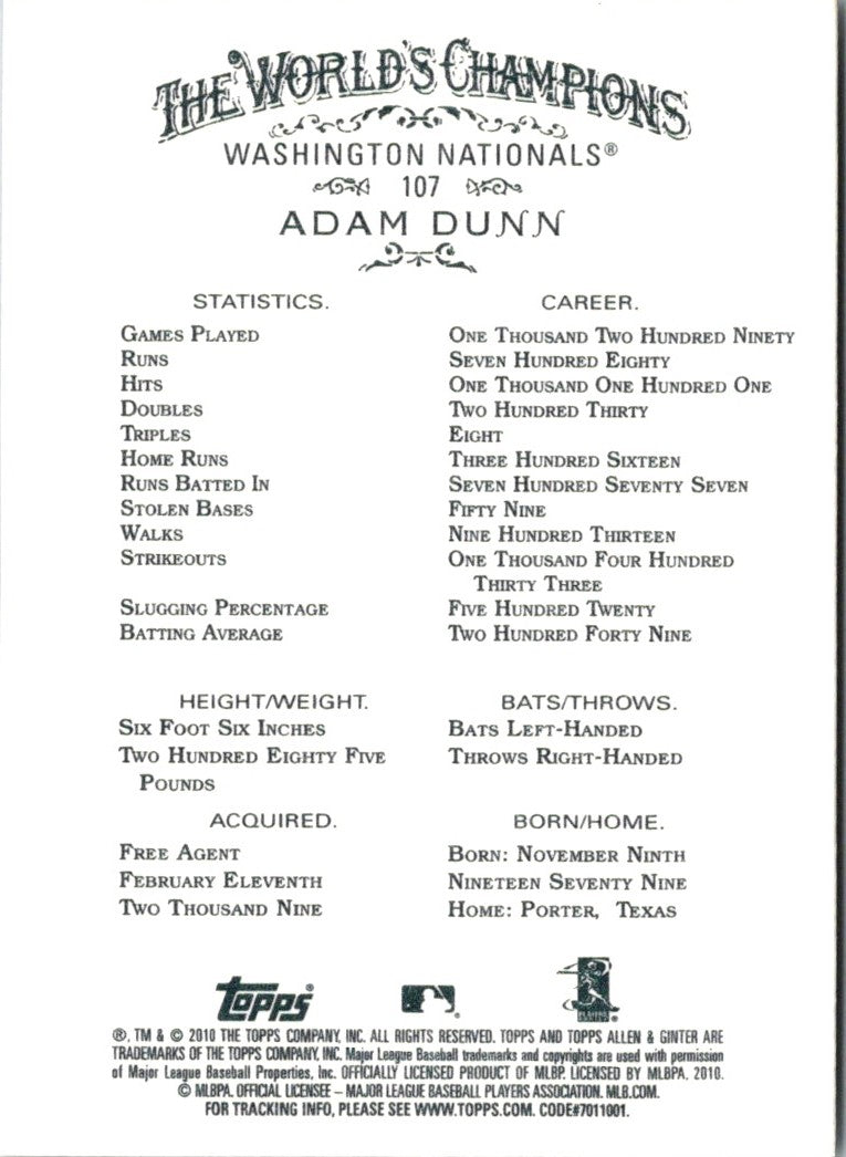 2010 Topps Allen & Ginter Adam Dunn