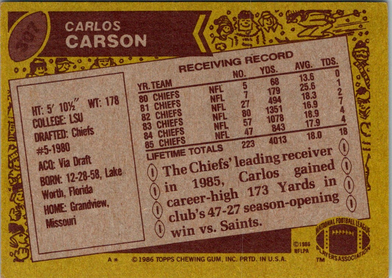 1986 Topps Carlos Carson