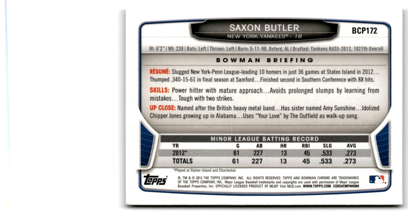 2013 Bowman Chrome Prospects Saxon Butler