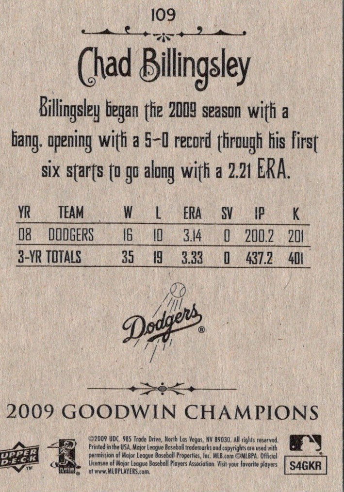 2009 Upper Deck Goodwin Champions Chad Billingsley