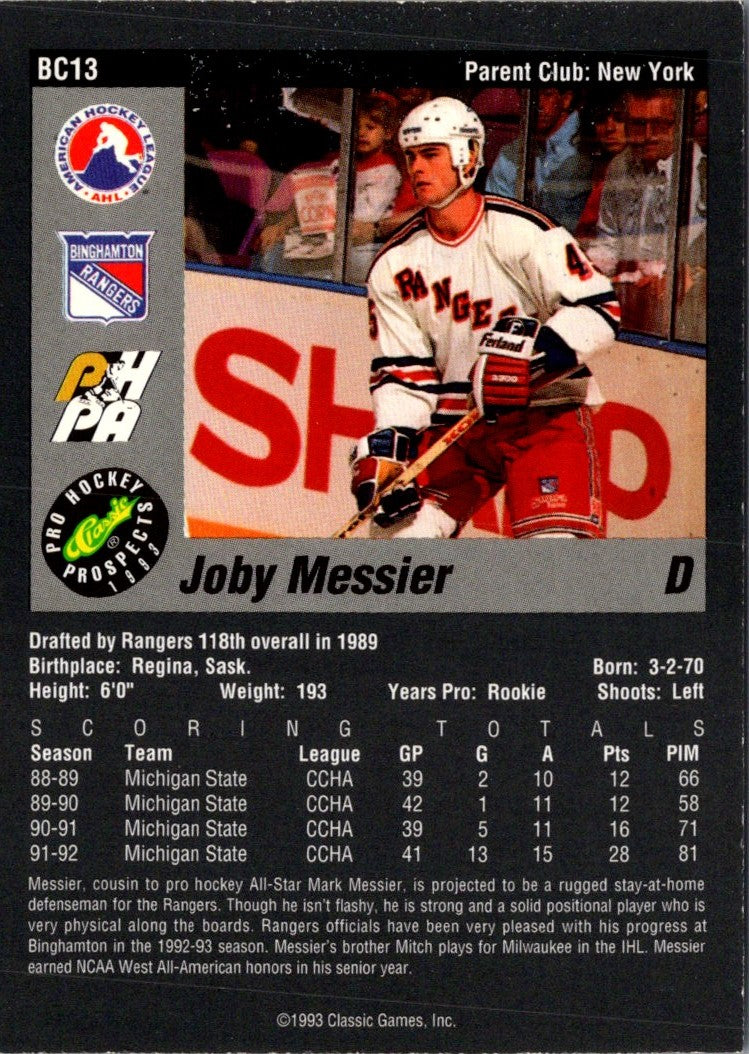1993 Classic Pro Prospects Bonus Cards Joby Messier
