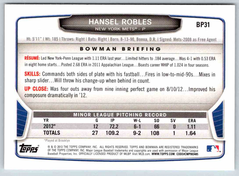 2013 Bowman Hansel Robles