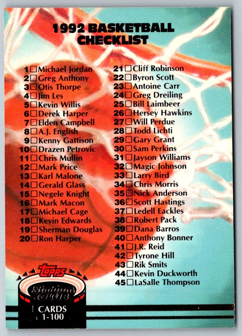 1992 Stadium Club Members Only Checklist 1-