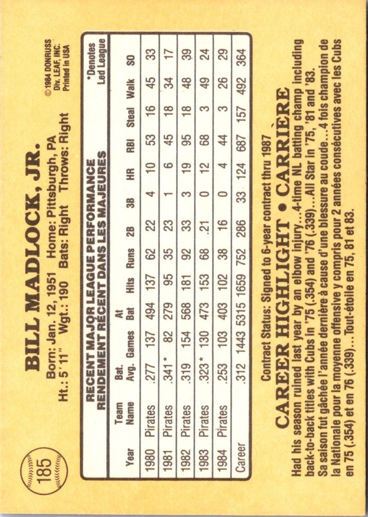 1985 Leaf Bill Madlock