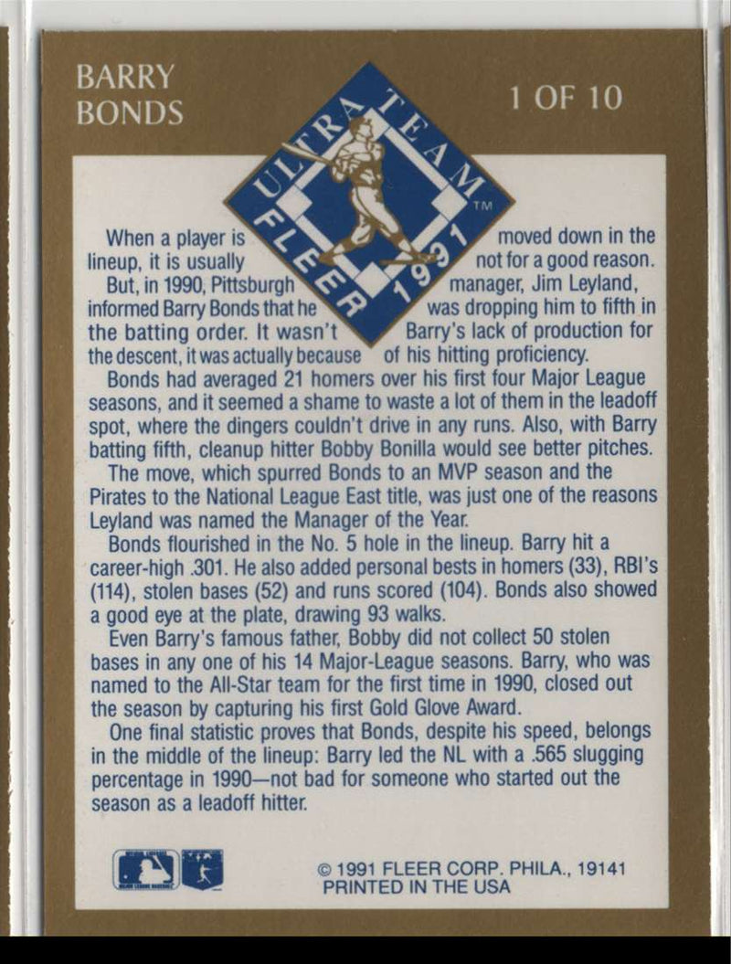 1991 Ultra Team Barry Bonds