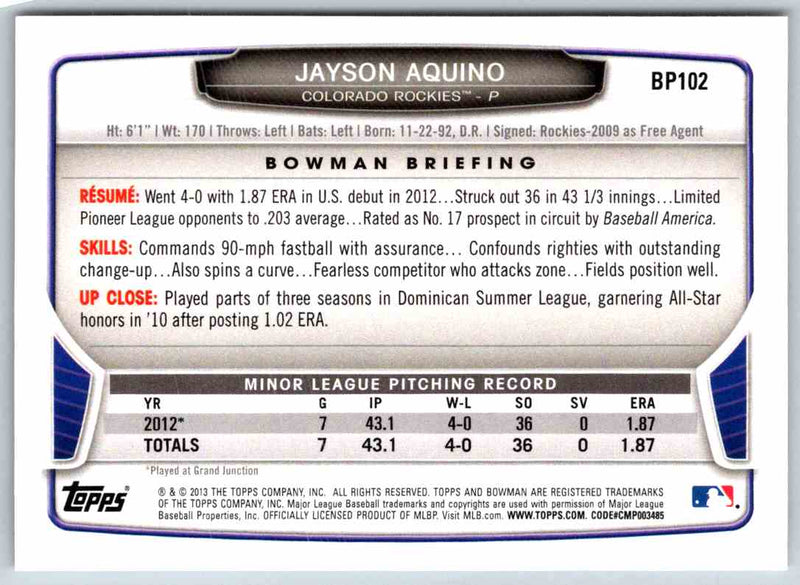 2014 Bowman Jayson Aquino